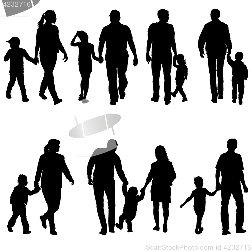Image of Set silhouette of happy family on a white background