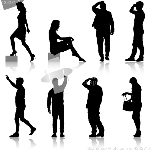 Image of Set Black silhouettes of beautiful man and woman on white background. illustration