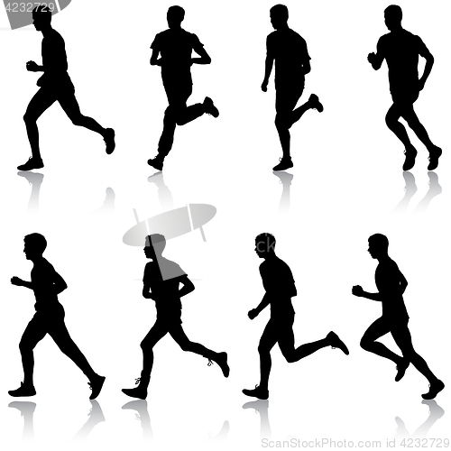 Image of Set of silhouettes. Runners on sprint, men. illustration