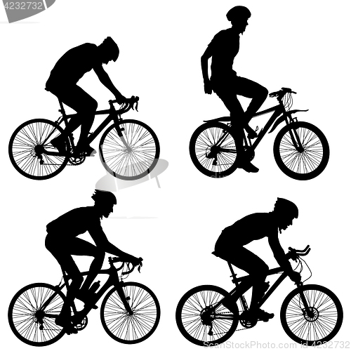 Image of Set silhouette of a cyclist male. illustration