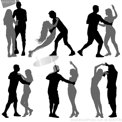 Image of Black set silhouettes Dancing on white background. illustration