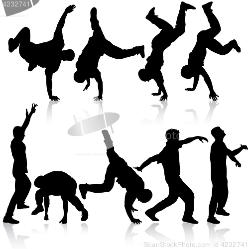 Image of Silhouettes breakdancer on a white background. illustration