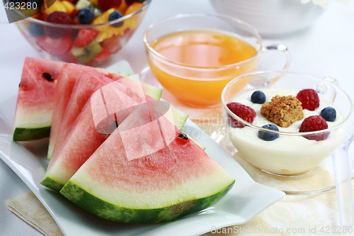 Image of Healthy snack - fruits and juice