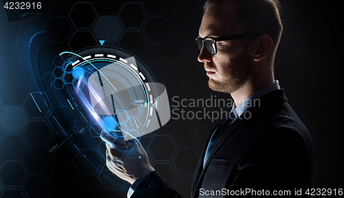 Image of close up of businessman with transparent tablet pc