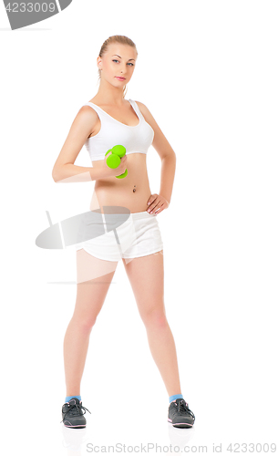 Image of Fitness girl with dumbbells