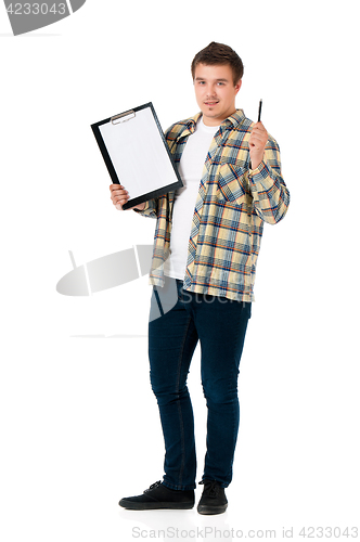 Image of Young man with clipboard