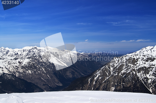 Image of Mountain in snow at sun spring day