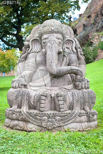 Image of Ganesha statue in a beautiful mountain garden