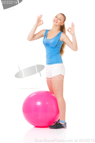 Image of Fitness woman with fitness-ball