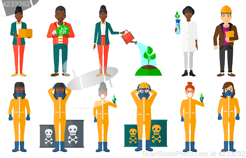 Image of Vector set of characters on ecology issues.