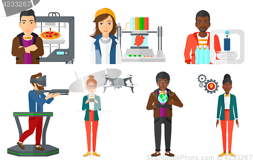 Image of Vector set of people using modern technologies.