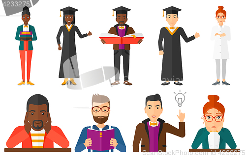 Image of Vector set of graduate student characters.