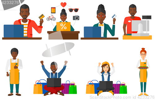 Image of Vector set of shopping people characters.