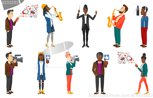 Image of Vector set of media people and musicians.