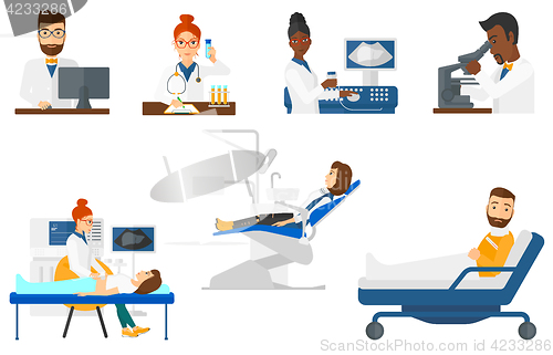 Image of Vector set of doctor characters and patients.