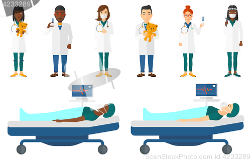 Image of Vector set of doctor characters and patients.