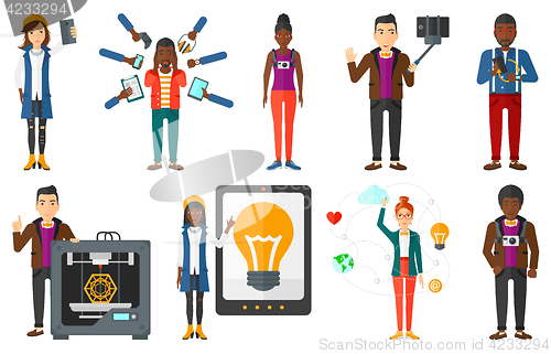 Image of Vector set of people using modern technologies.