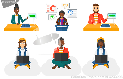 Image of Vector set of people using modern technologies.