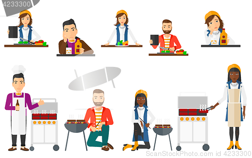 Image of Vector set of people eating and drinking.