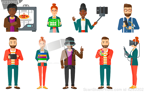 Image of Vector set of people using modern technologies.