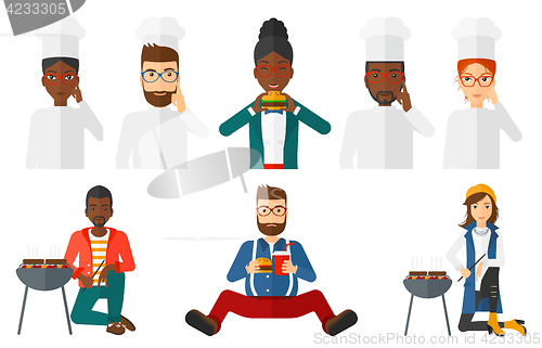 Image of Vector set of people eating and drinking.