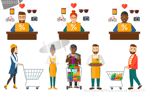 Image of Vector set of shopping people characters.