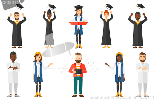 Image of Vector set of graduate student characters.