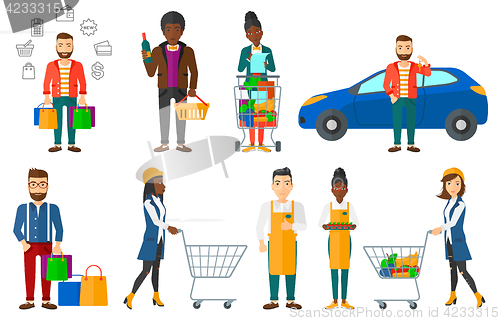 Image of Vector set of shopping people characters.