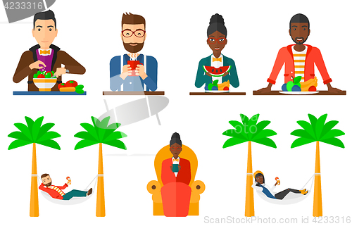 Image of Vector set of people eating and drinking.