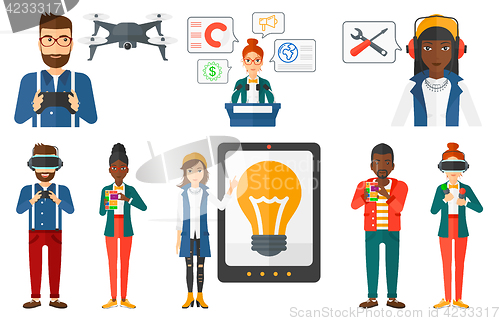 Image of Vector set of people using modern technologies.