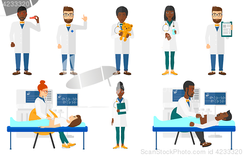 Image of Vector set of doctor characters and patients.