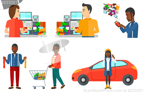 Image of Vector set of shopping people characters.