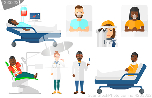 Image of Vector set of doctor characters and patients.