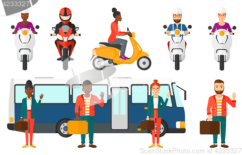 Image of Transportation vector set with people traveling.