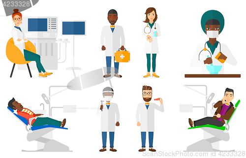 Image of Vector set of doctor characters and patients.