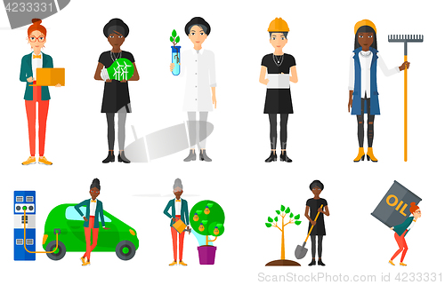 Image of Vector set of characters on ecology issues.