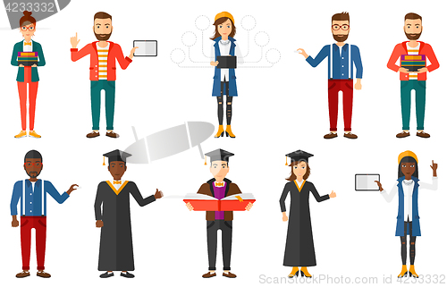 Image of Vector set of graduate student characters.