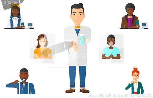 Image of Vector set of doctor characters and patients.