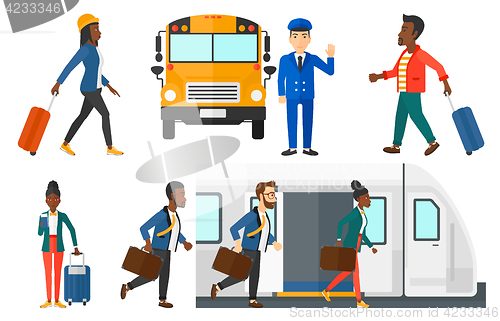 Image of Transportation vector set with people traveling.