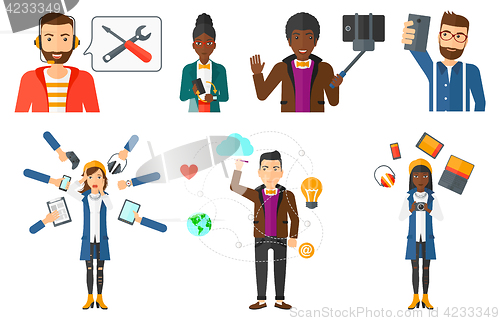Image of Vector set of people using modern technologies.