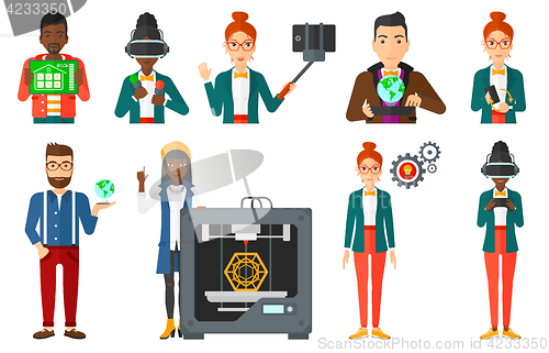 Image of Vector set of people using modern technologies.