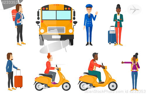 Image of Transportation vector set with people traveling.