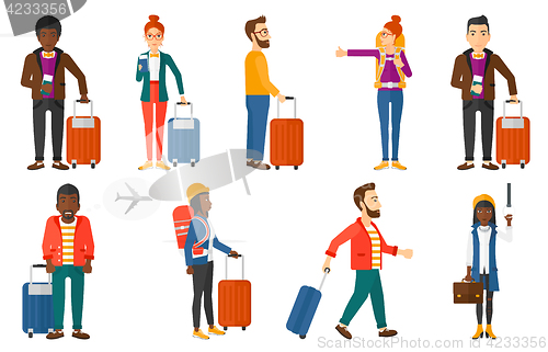 Image of Transportation vector set with people traveling.