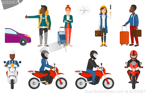 Image of Transportation vector set with people traveling.