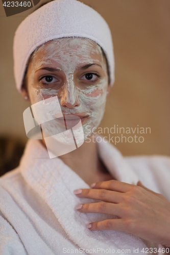 Image of Spa Woman applying Facial Mask