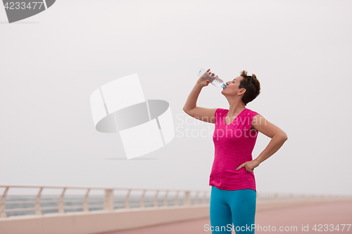 Image of Fitness woman drinking water