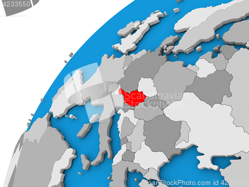 Image of Austria on globe in red