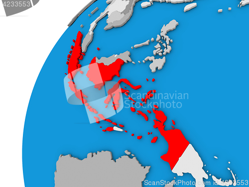 Image of Indonesia on globe in red