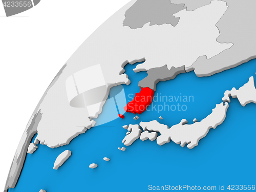 Image of South Korea on globe in red