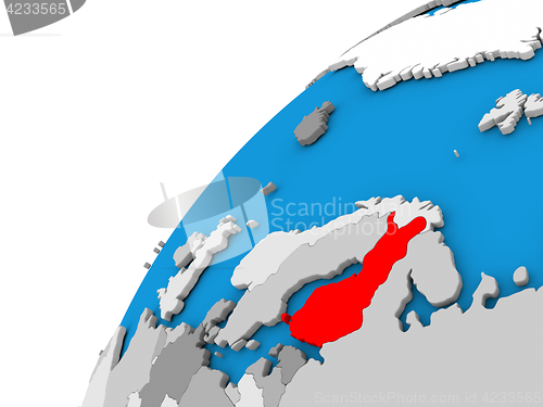 Image of Finland on globe in red